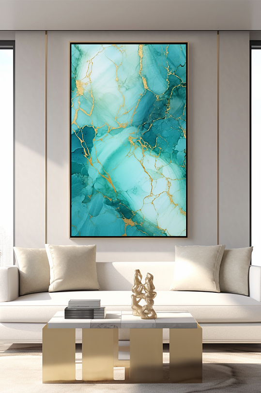 撞色大理石鎏金流体抽象装饰画室-众图网