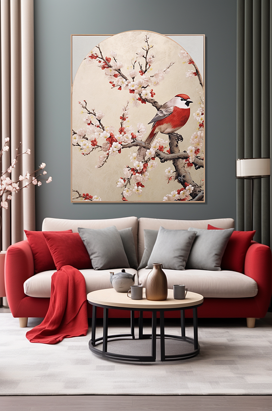中国风梅花树枝中式花鸟室内装饰画
