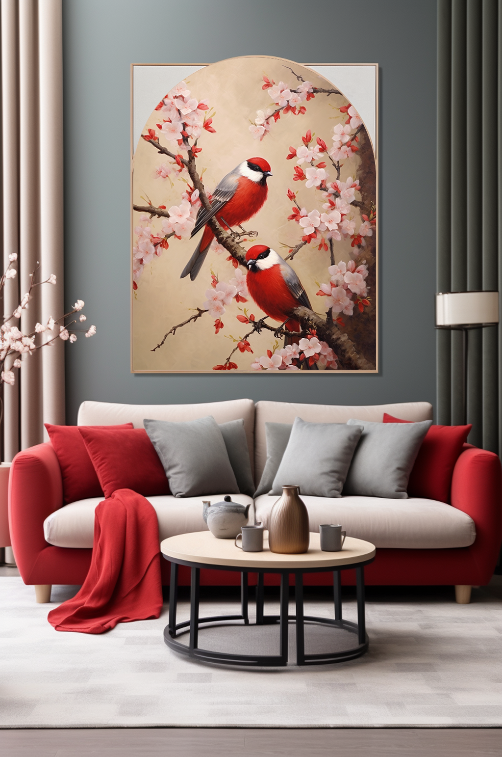 古典中国风梅花树枝花鸟室内装饰画素材