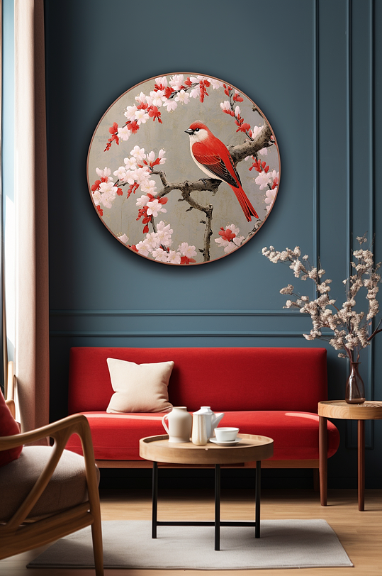 古典中国风梅花树枝花鸟室内装饰画