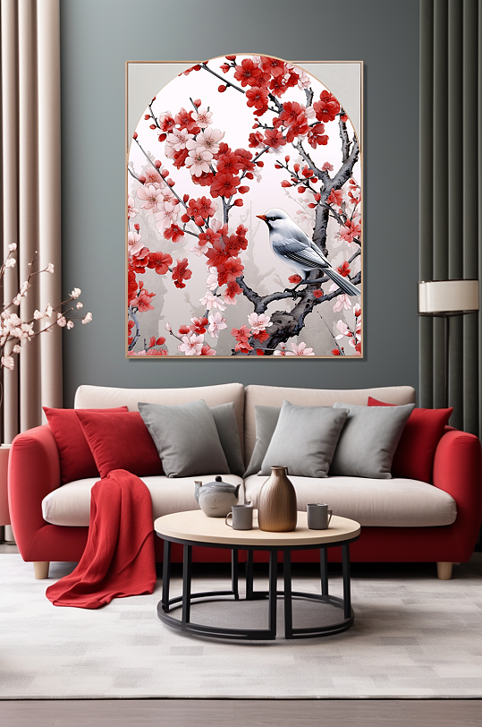 中国风梅花树枝花鸟室内装饰画-众图网