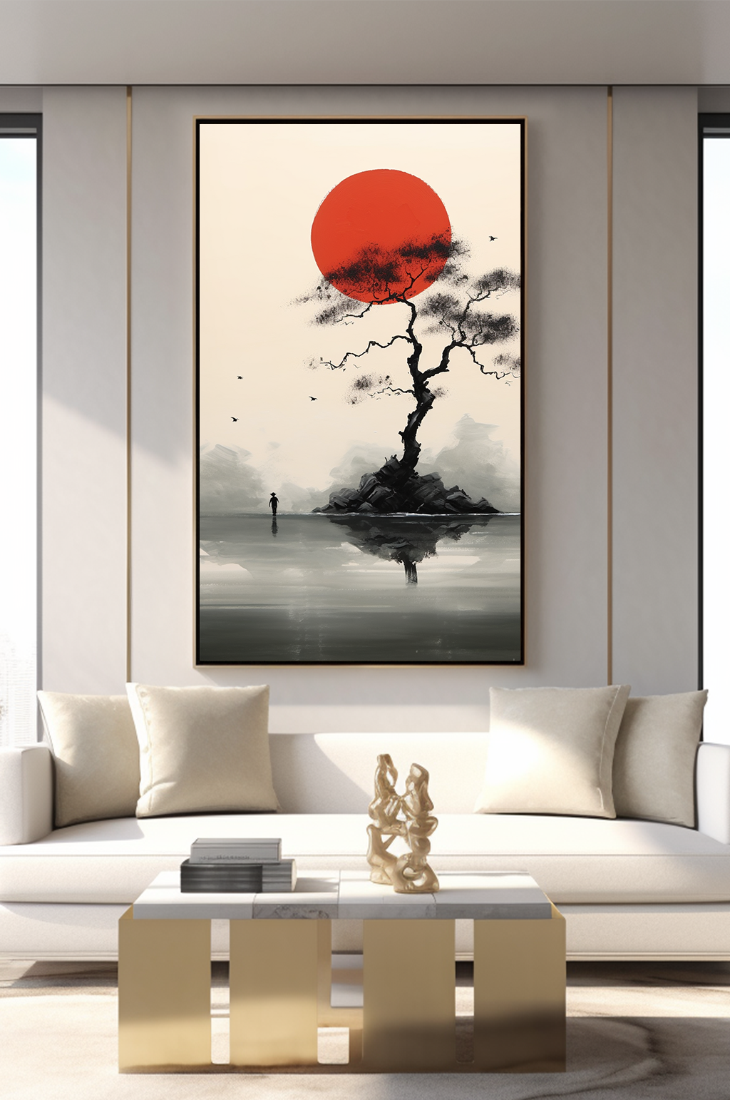 仿古红色新中式水墨室内装饰画素材