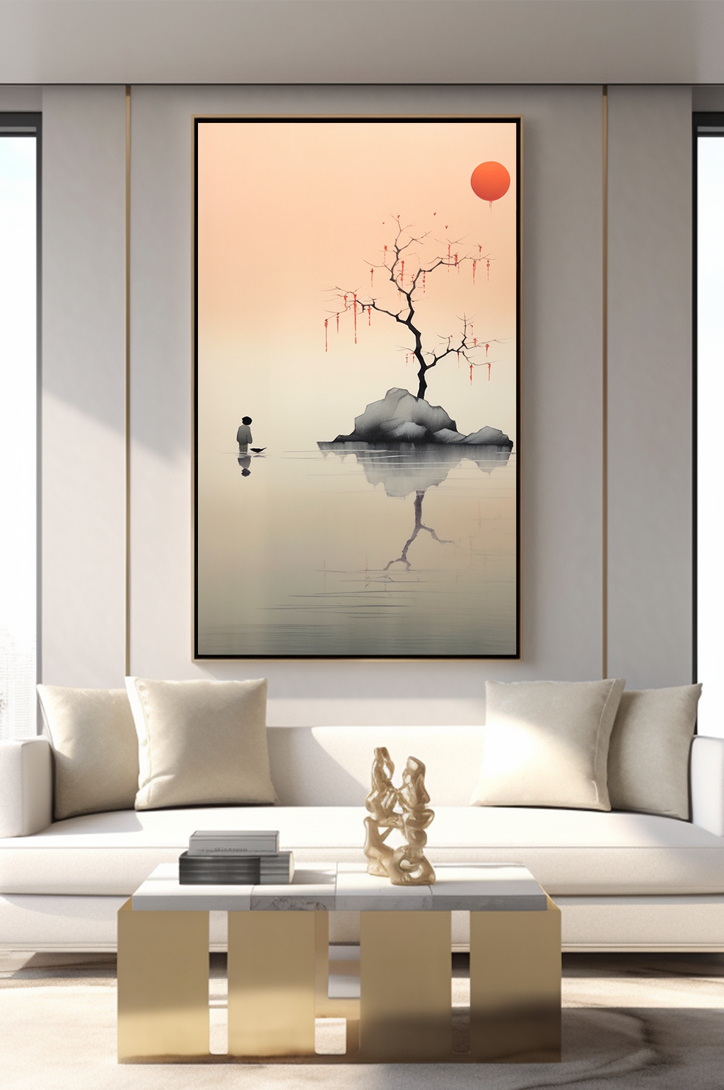 簡(jiǎn)約紅色新中式水墨室內(nèi)裝飾畫素材