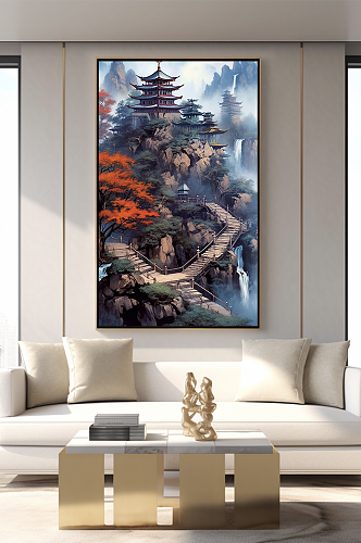 古寺山水现代中国风装饰画