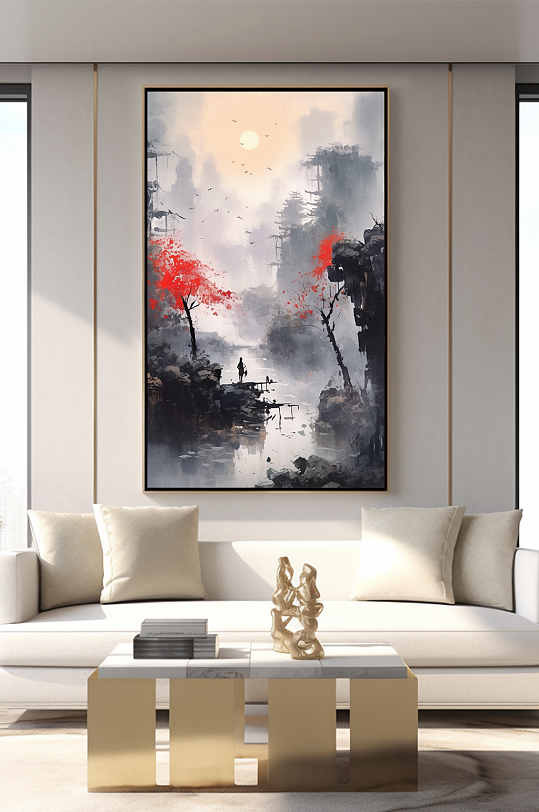 大气手绘水墨中国风室内装饰画-众图网