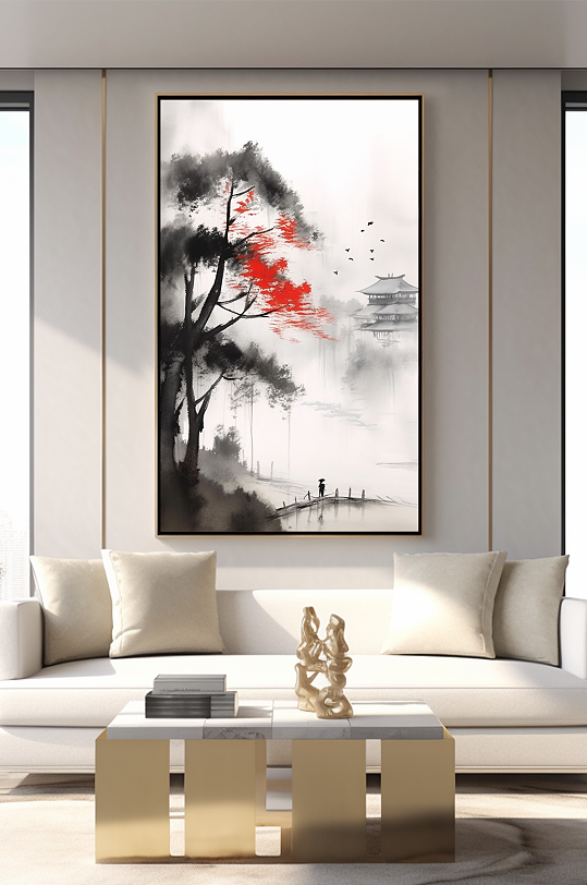 手绘风景水墨中国风室内装饰画