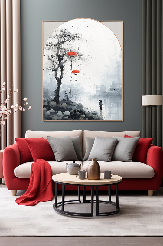 手绘树木水墨中国风室内装饰画