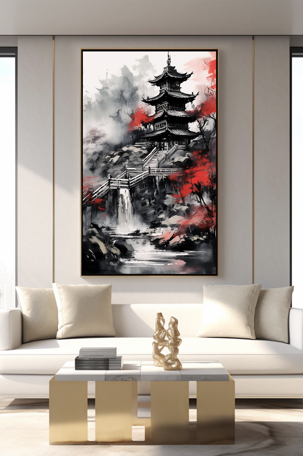 手繪樓閣水墨中國風(fēng)室內(nèi)裝飾畫素材