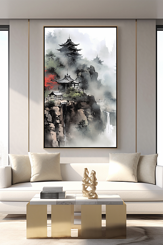 手绘山水水墨中国风室内装饰画