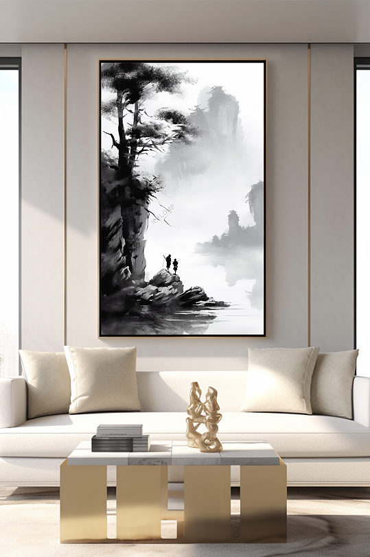手绘山水水墨中国风室内装饰画