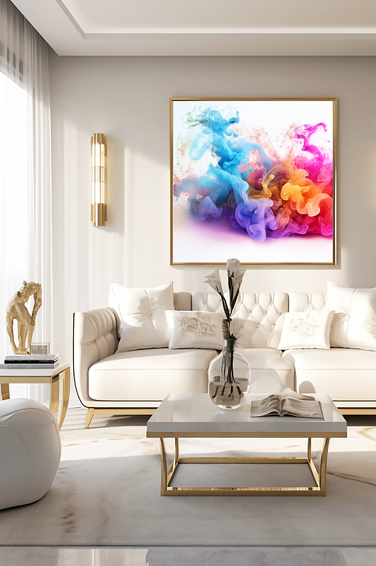 大气渐变彩色烟雾抽象客厅装饰画-众图网