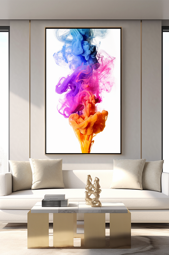渐变撞色彩色烟雾抽象客厅装饰画-众图网