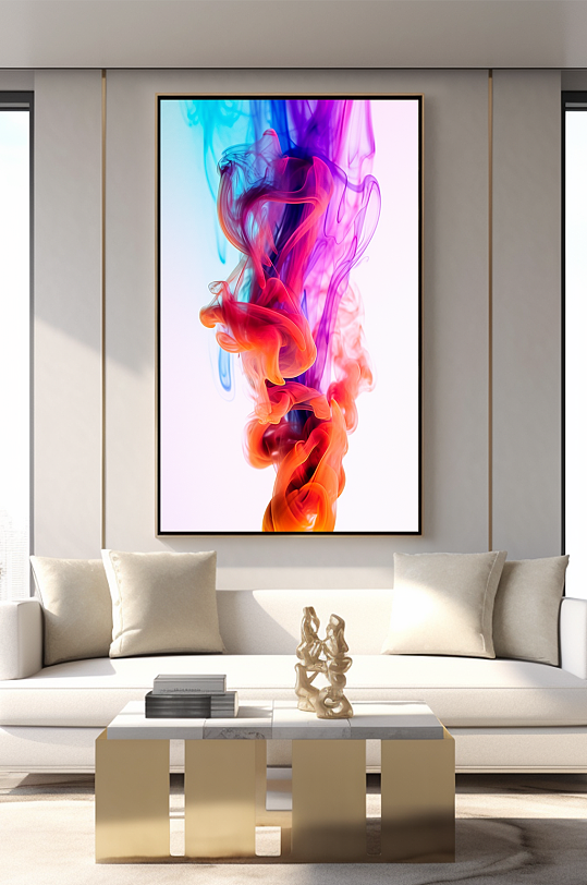 渐变彩色烟雾抽象客厅装饰画-众图网