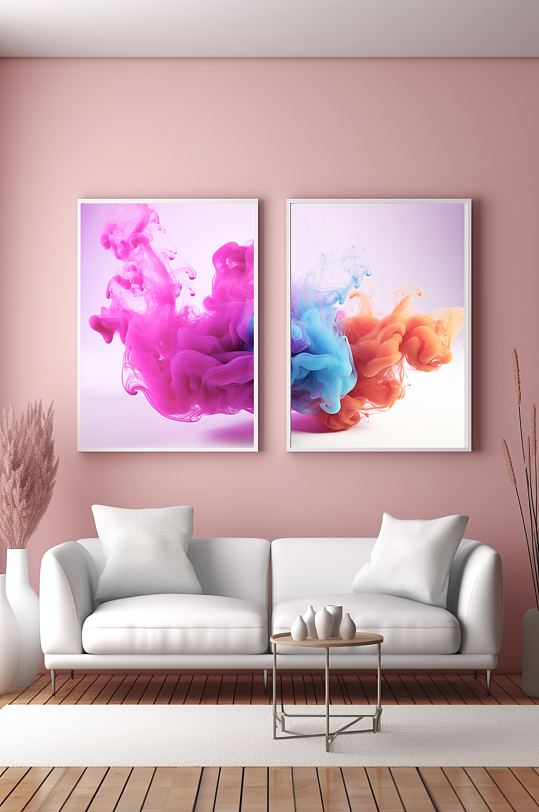 渐变彩色烟雾抽象客厅装饰画-众图网