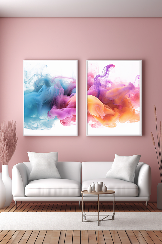 渐变粉色彩色烟雾抽象客厅装饰画