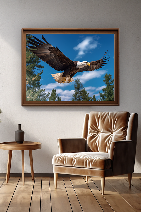 林中大鹏展翅老鹰捕猎摄影图装饰画-众图网