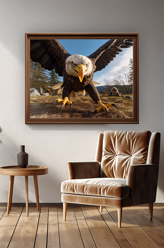 企业精神林中老鹰捕猎特写摄影图装饰画-众图网