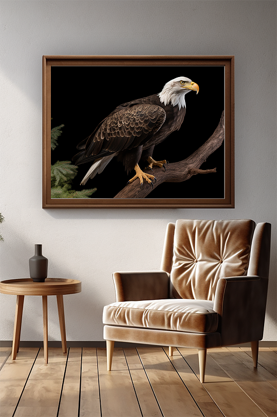 企业精神林中老鹰捕猎摄影图装饰画-众图网