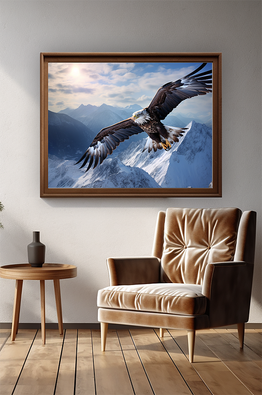 雄伟雪山雄鹰摄影图室内装饰画-众图网