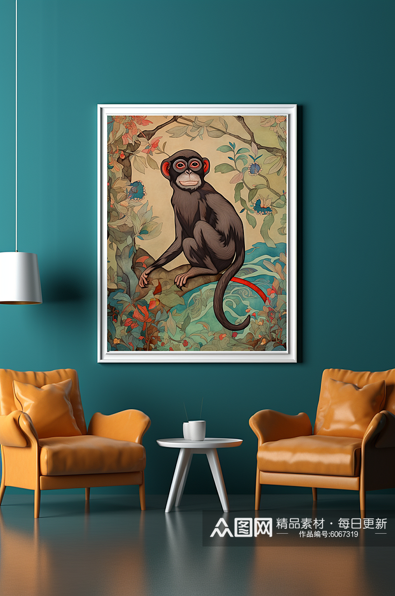 猴年十二生肖中国风装饰画素材