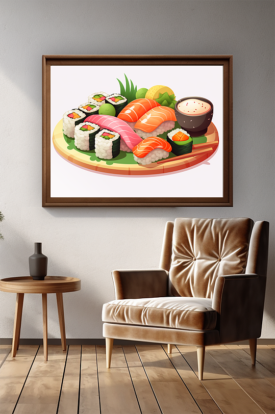 美味卡通三文鱼日料店寿司装饰画-众图网