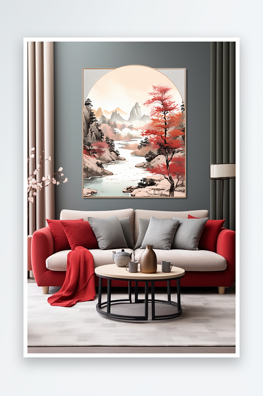 水墨中国风鸿运当头山水画装饰画-众图网