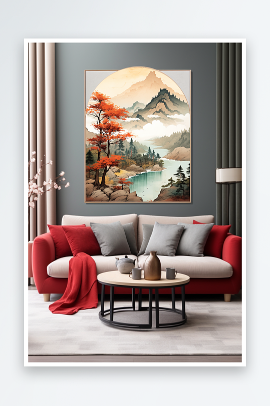 轻奢中国风鸿运当头山水画装饰画-众图网