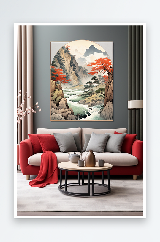 大气中国风鸿运当头山水画装饰画-众图网