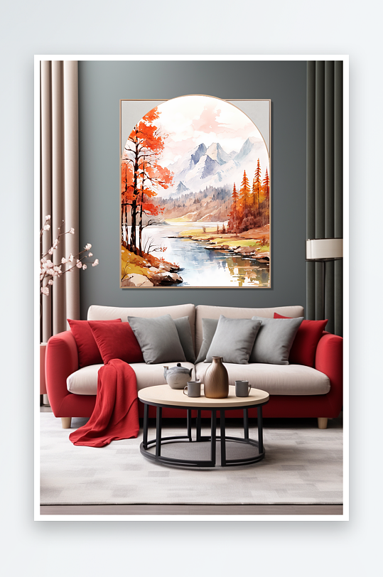 中国风鸿运当头山水画装饰画-众图网