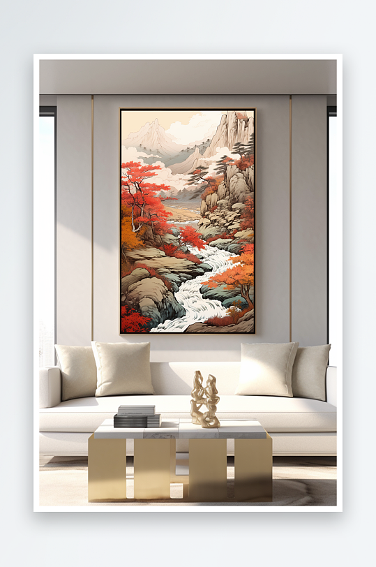 鸿运当头轻奢中国风山水画装饰画-众图网