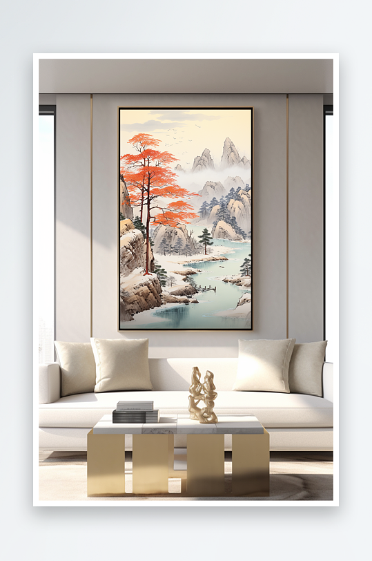 中国风轻奢鸿运当头山水画装饰画