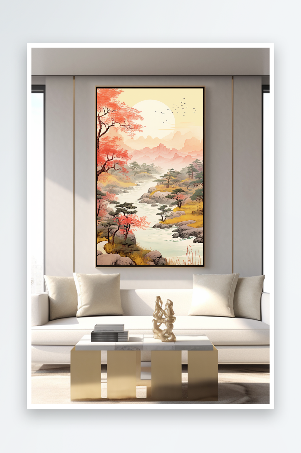中國(guó)風(fēng)鴻運(yùn)當(dāng)頭紅色山水畫(huà)裝飾畫(huà)素材