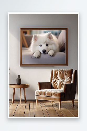 微笑萨摩耶可爱小狗摄影图室内装饰画