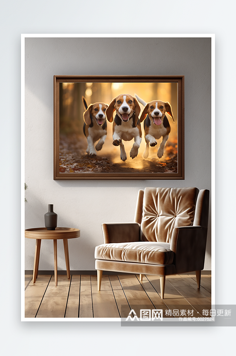 萌宠比格犬可爱小狗摄影图室内装饰画素材