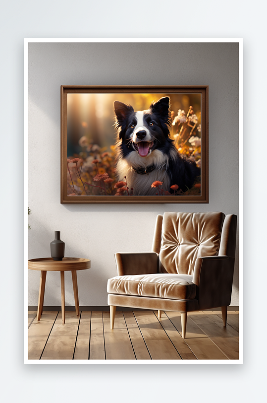 可爱萌宠黑白边牧摄影图装饰画