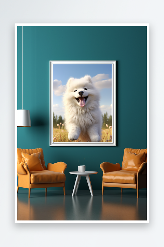 微笑萨摩耶可爱小狗摄影图室内装饰画