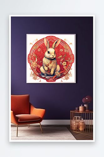 平面风格兔年中国风十二生肖装饰画