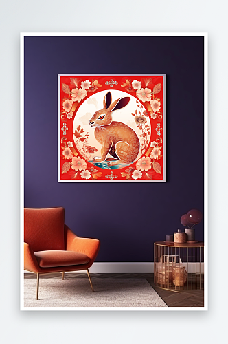 平面风格兔年中国风十二生肖装饰画