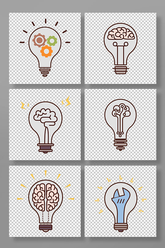 矢量齿轮扳手电路灯泡大脑元素插画-众图网