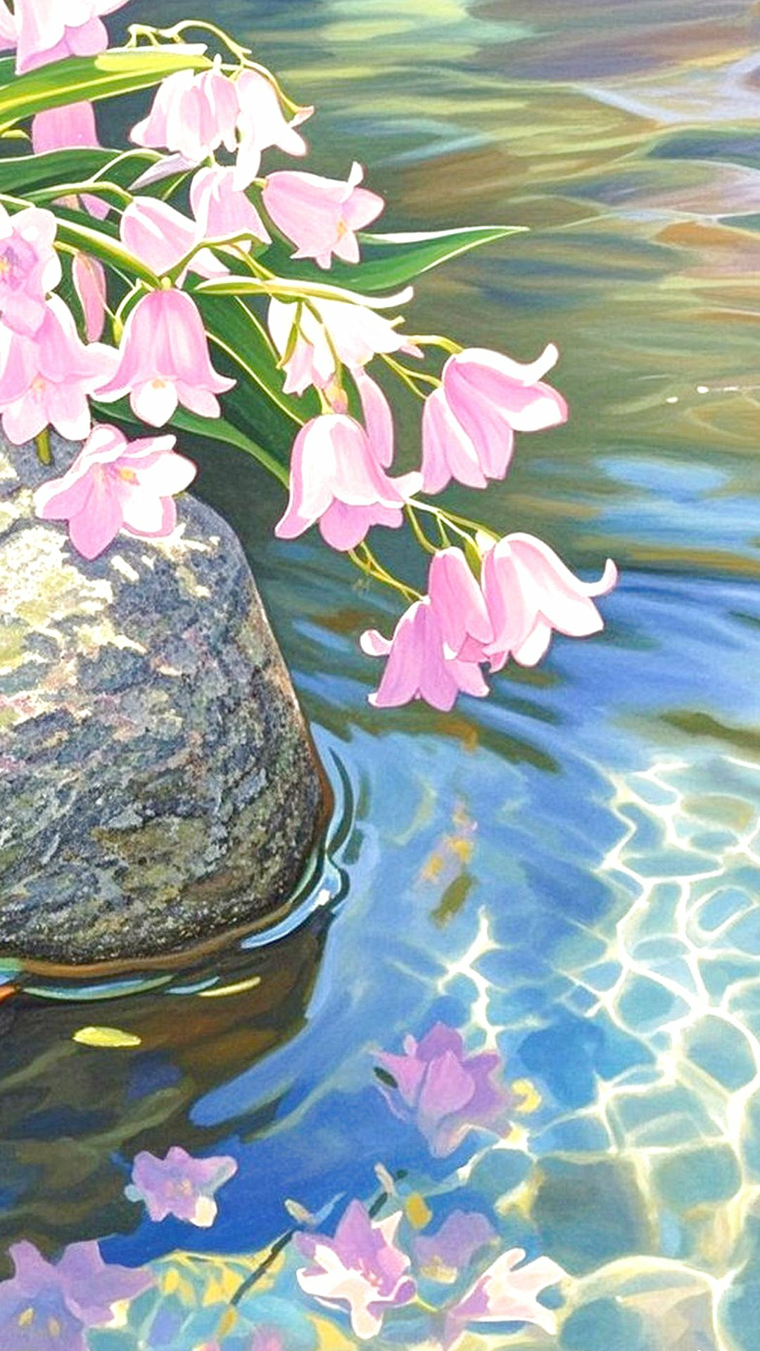 夏日风铃花溪水池塘风铃花图形素材