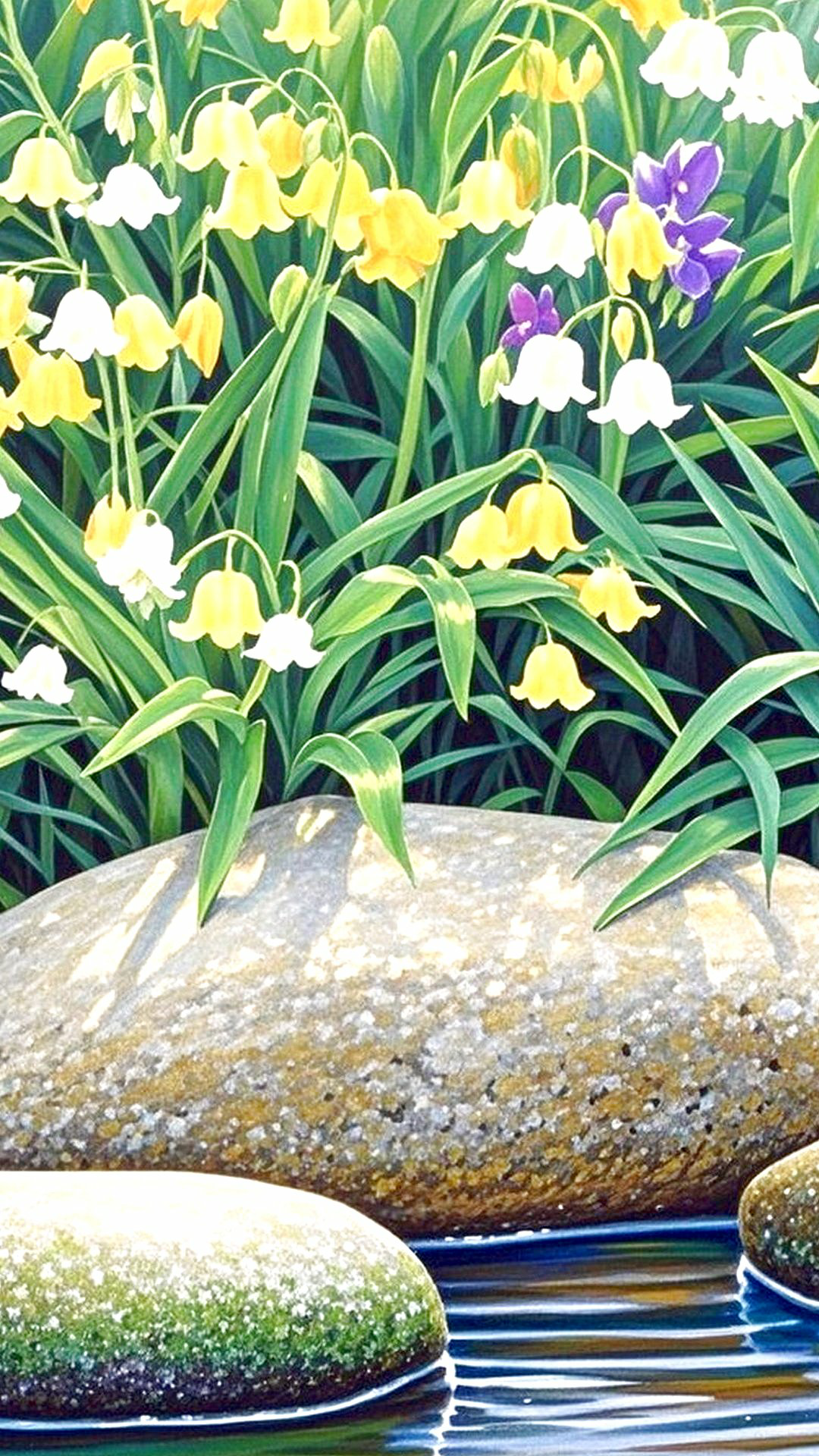 夏日风铃花溪水池塘风铃花图形元素素材