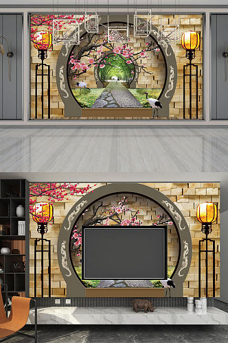 中式古典3D立体电视背景墙