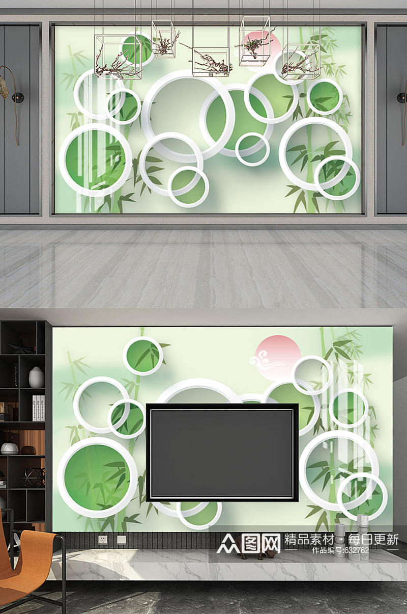 3D立体竹子背景墙图片素材
