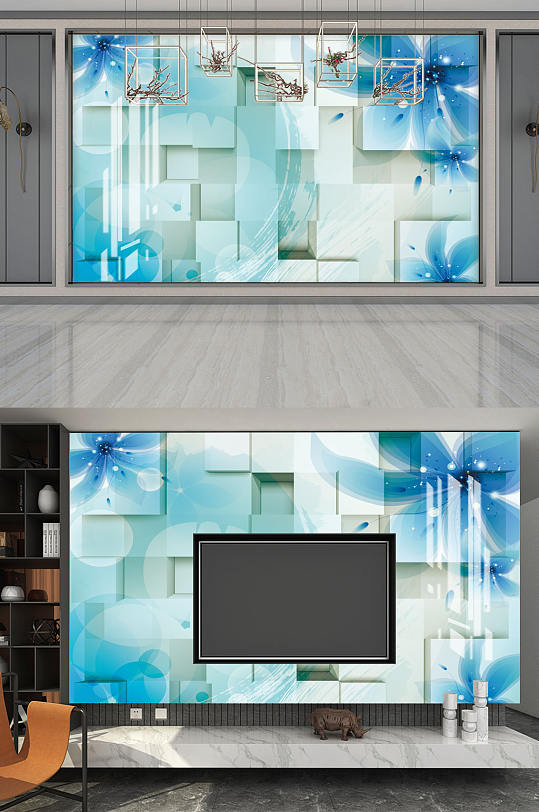 梦幻蓝色花背景图片-众图网