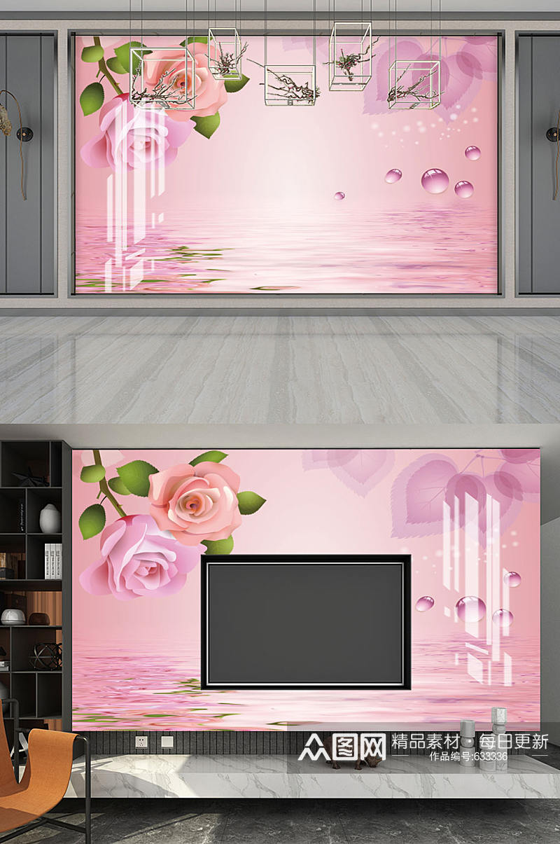 现代简约粉色玫瑰背景图素材