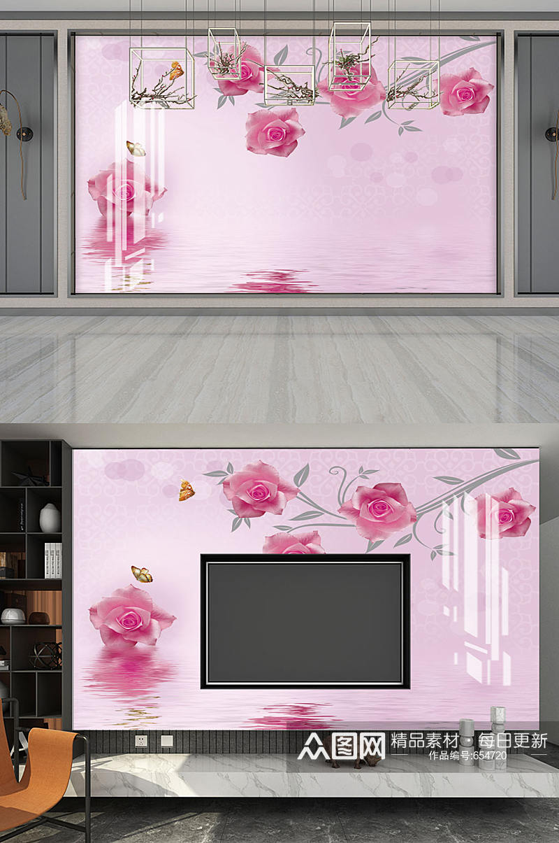 3D立体玫瑰背景墙素材