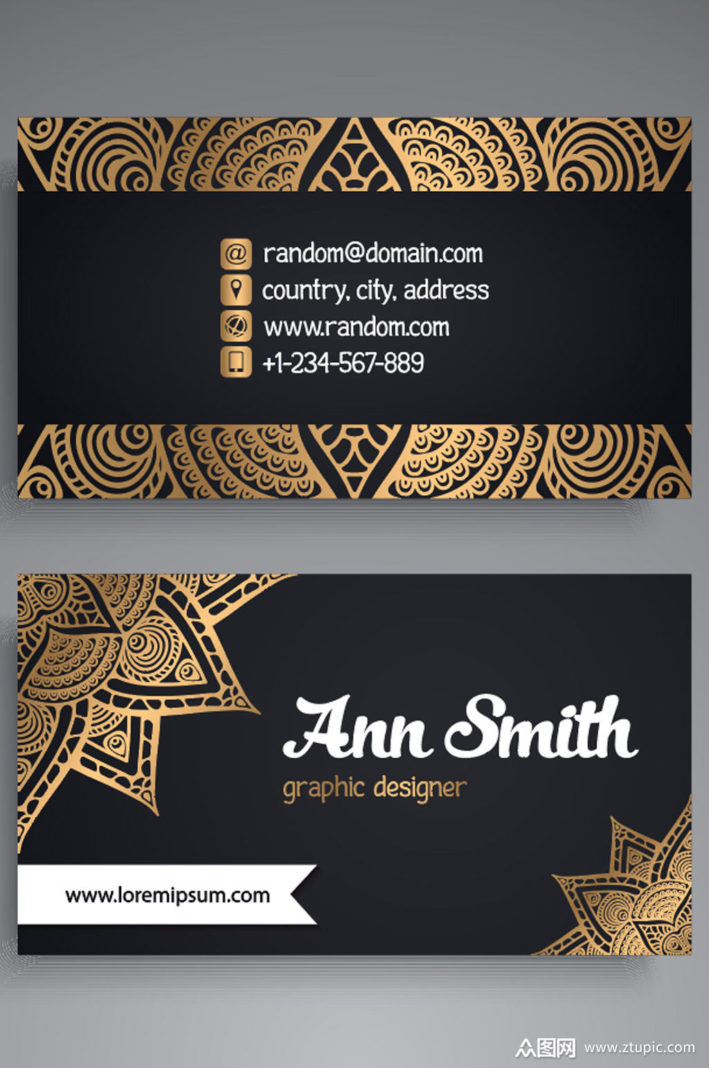 黑金花纹名片设计