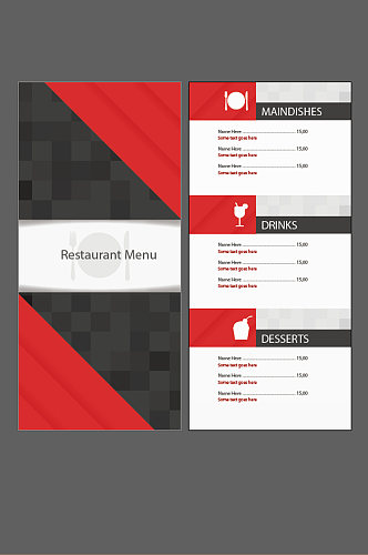 时尚红色餐馆菜单正反面矢量图