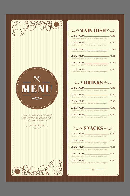 手绘线稿西餐厅菜单海报设计装饰