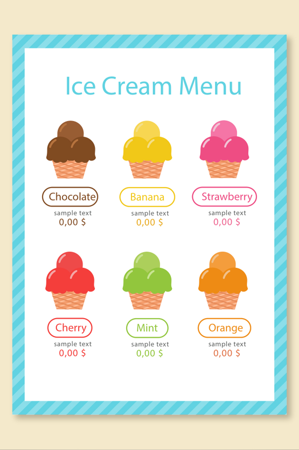 矢量卡通冰淇淋菜单设计